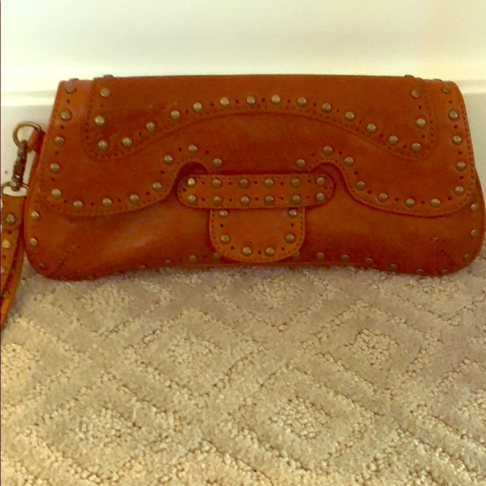 Kooba brown clutch with gorgeous brass nail heads.